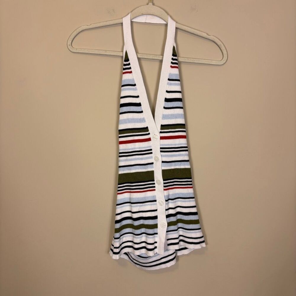 Abercrombie & Fitch White w/ Light Blue, Green, & Red Striped Halter Tank Medium